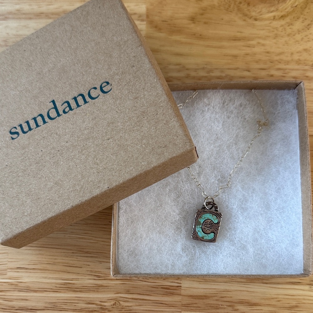 Sundance Silver Necklace with Turquoise "C" Pendant by Jes MaHarry (NIB)